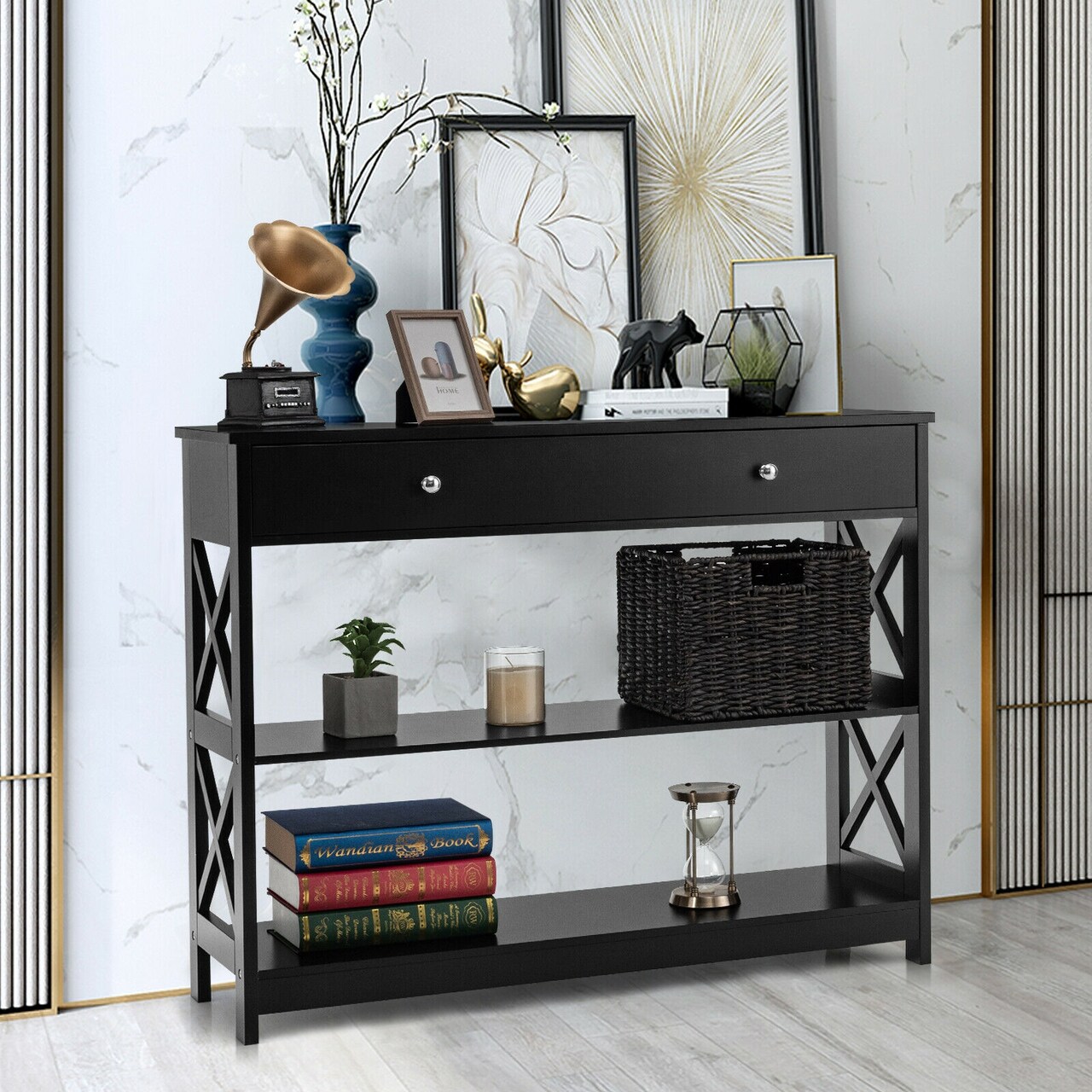 3 tier console table with deals drawers